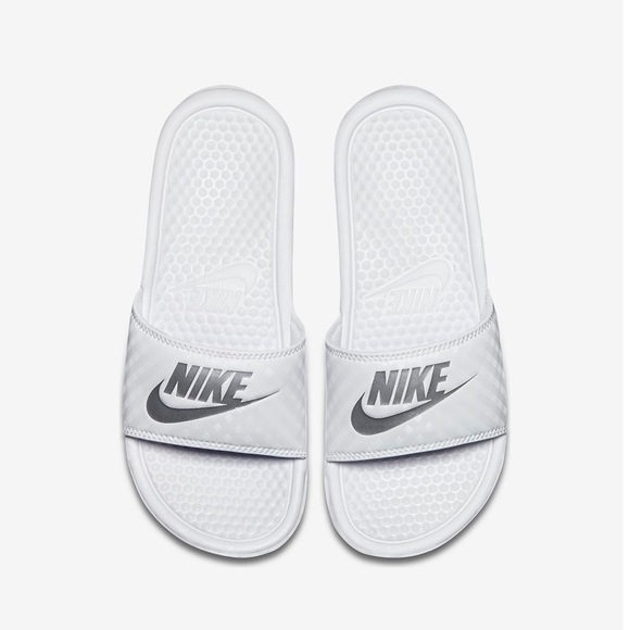all white nike slides